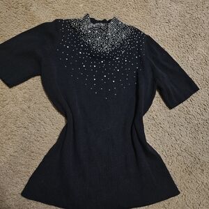 Vintage Jennifer Robberts Beaded Short Sleeve Top